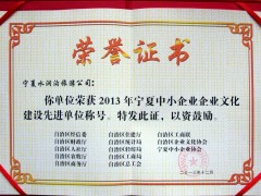 2013年中小企业文化建设先进单位荣誉证书