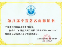 第八届宁夏著名商标证书